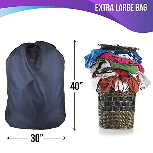 Pack of 12 bags - Nylon Laundry Bags, SIZE: 30" x 40", for Heavy Duty Use, Commercial, Laundromats and Household Storage, Machine Washable, Made in the USA (color: Navy)