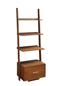 convenience concepts 3 tier american heritage ladder bookcase with file drawer, dark walnut