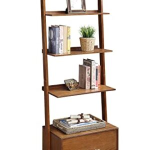 Convenience Concepts 3 tier American Heritage Ladder Bookcase with File Drawer, Dark Walnut