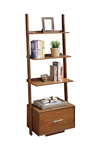 Convenience Concepts 3 tier American Heritage Ladder Bookcase with File Drawer, Dark Walnut