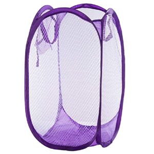 ounona pop up laundry hamper basket collapsible mesh cloth bag storage toy chest(18.8 x 11 x 11 inch purple)