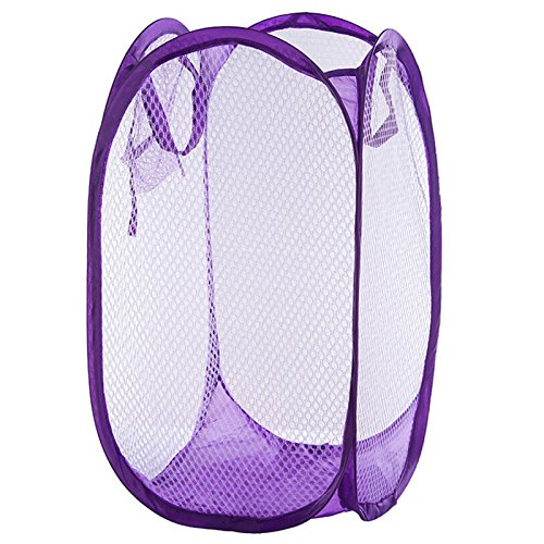 OUNONA Pop Up Laundry Hamper Basket Collapsible Mesh Cloth Bag Storage Toy Chest(18.8 x 11 x 11 inch Purple)