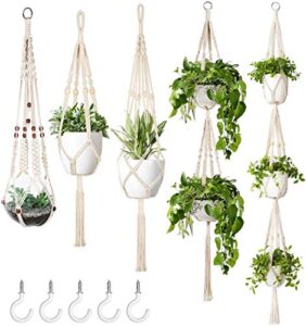 mkono macrame plant hanger set of 5 indoor wall hanging planter basket flower pot holder boho home decor gift box