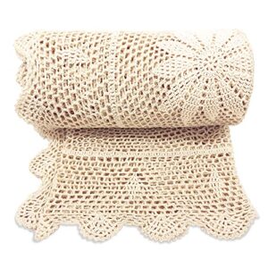 zenviro boho throw blanket - beige, cream crochet blankets - hand knitted blanket - couch sofa bed blanket - vintage lace blanket (50"x60")