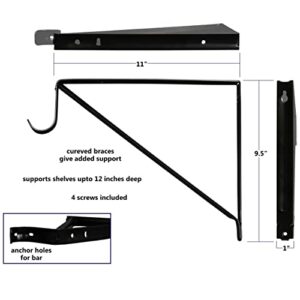 Harrier Hardware Premium Heavy Duty Closet Shelf and Rod Bracket, Black, 3-Pack