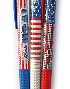 Patriotic Themed Ballpoint Pens with Grip - 6 Pack (Made in USA)