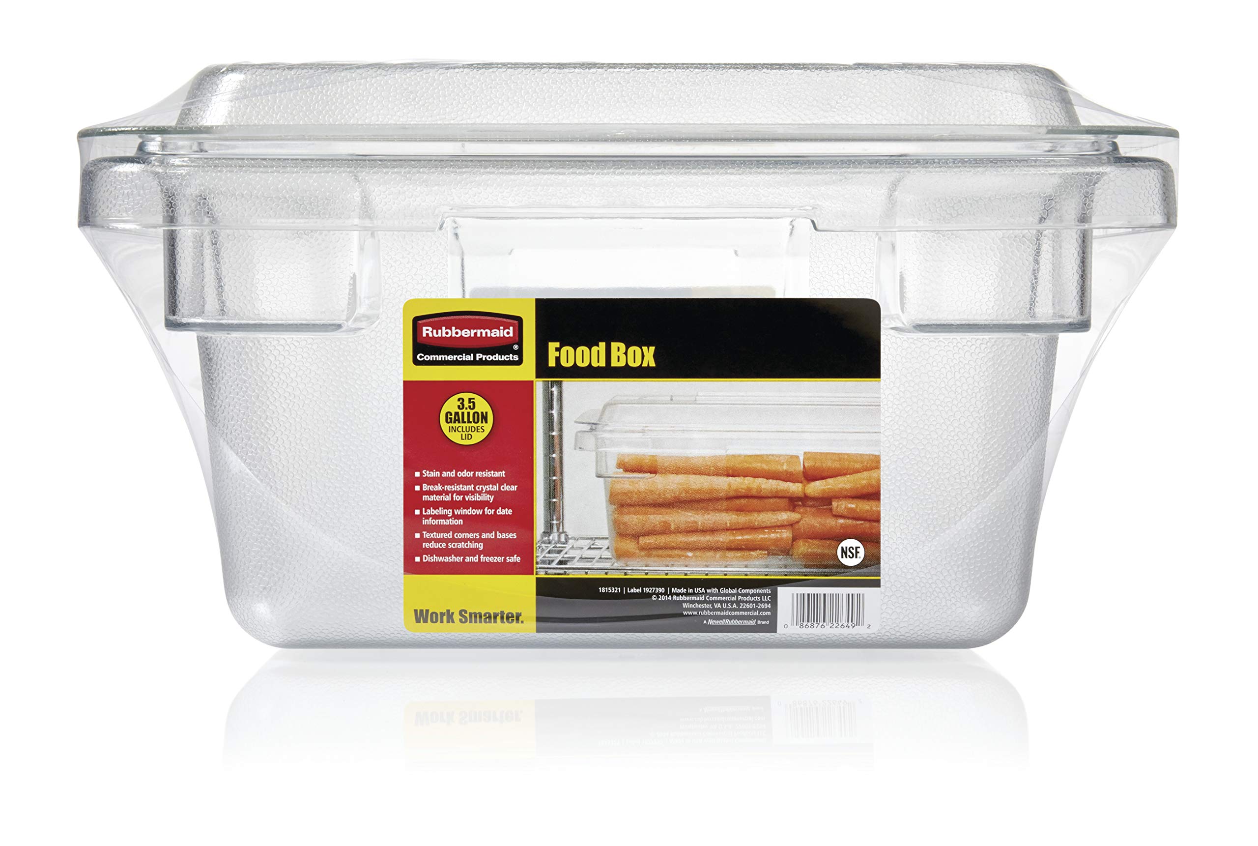 Rubbermaid Commercial Products 1815321 Food/Tote Box Storage Container with Lid, Plastic, Clear (Container and Lid)