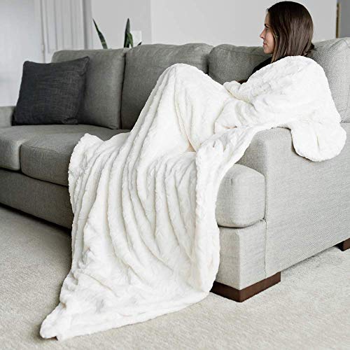 GRACED SOFT LUXURIES Softest Warm Elegant Cozy Faux Fur Home Throw Blanket (Solid Ivory, Extra Large 60" x 80")