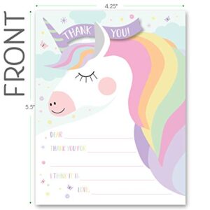 Koko Paper Co Magical Unicorn Fill-in-the-Blanks Thank You Notes. Set of 25 5.5” x 4.25” Flat Note Cards and A2 White Envelopes. Printed on Heavy Card Stock.