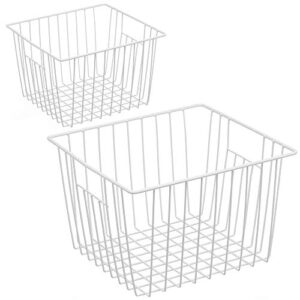 ipegtop deep refrigerator freezer baskets, large household wire storage basket bins organizer with handles for kitchen, pantry, freezer, cabinet, closets, pearl white, set of 2