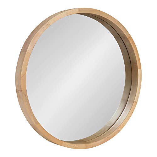 Kate and Laurel Hutton Round Decorative Modern Wood Frame Wall Mirror, 22 Inch Diameter, Natural Finish