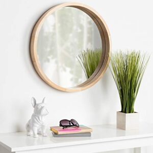 Kate and Laurel Hutton Round Decorative Modern Wood Frame Wall Mirror, 22 Inch Diameter, Natural Finish