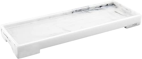 Luxspire Bathroom Vanity Tray, Toilet Tank Tray, Kitchen Sink Trays, 11" x 4" Resin Rectangle Bathroom Tray for Counter, Marble Tray for Soap Dispenser Perfume Jewelry, Small, White Marble