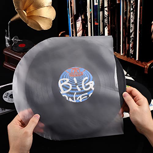 Facmogu 100PCS LP Vinyl Record Inner Sleeves, 12 Inch Semi-Transparent Inner Plastic Record Cover Sleeves with 0.08mm Thick Anti-Static Material, Anti Static Inner Record Sleeves for Vinyl LP Records