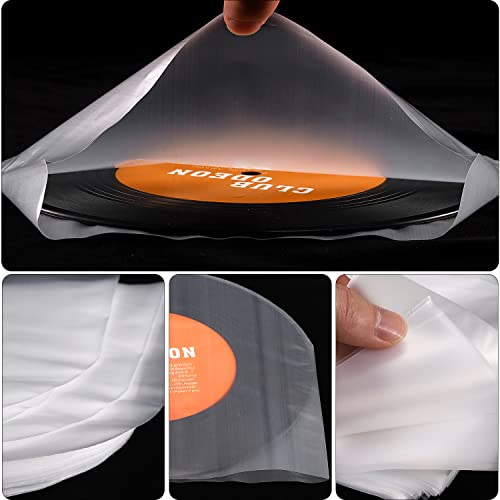 Facmogu 100PCS LP Vinyl Record Inner Sleeves, 12 Inch Semi-Transparent Inner Plastic Record Cover Sleeves with 0.08mm Thick Anti-Static Material, Anti Static Inner Record Sleeves for Vinyl LP Records