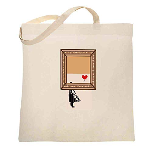 Pop Threads Shredded Banksy Girl With Balloon Funny Art Natural 15x15 inches Large Canvas Tote Bag