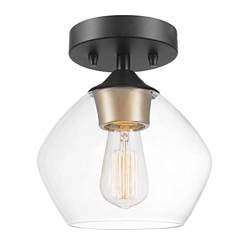 Globe Electric 60333 Harrow Light Semi-Flush Mount, Matte Black with Clear Glass Shade, 9.1