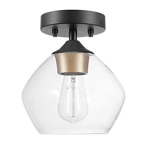 Globe Electric 60333 Harrow Light Semi-Flush Mount, Matte Black with Clear Glass Shade, 9.1