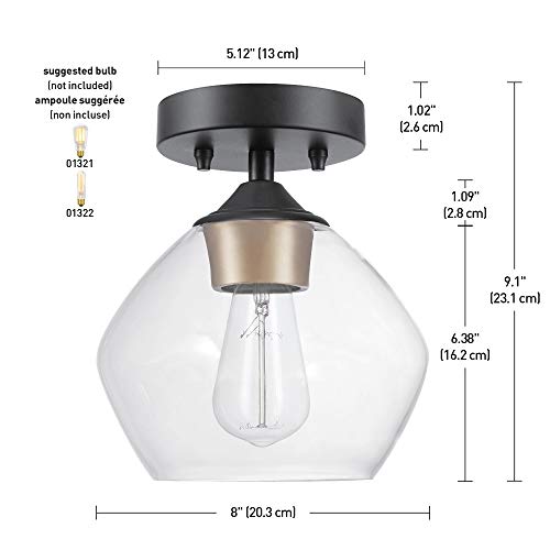 Globe Electric 60333 Harrow Light Semi-Flush Mount, Matte Black with Clear Glass Shade, 9.1