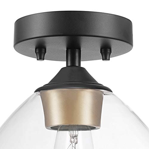 Globe Electric 60333 Harrow Light Semi-Flush Mount, Matte Black with Clear Glass Shade, 9.1