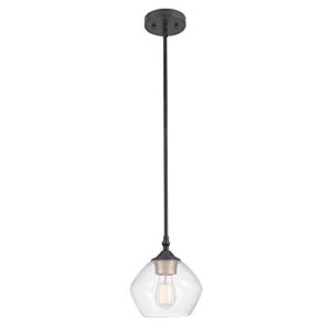 globe electric harrow 1-light pendant, gold accent socket, shade 60312, 59.6", matte black with clear glass
