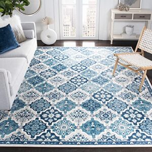 safavieh brentwood collection 4' x 6' navy / grey bnt815m floral distressed non-shedding living room bedroom accent rug