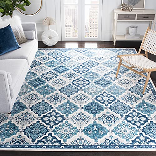 SAFAVIEH Brentwood Collection 4' x 6' Navy / Grey BNT815M Floral Distressed Non-Shedding Living Room Bedroom Accent Rug