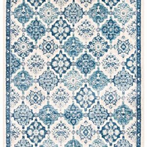 SAFAVIEH Brentwood Collection 4' x 6' Navy / Grey BNT815M Floral Distressed Non-Shedding Living Room Bedroom Accent Rug