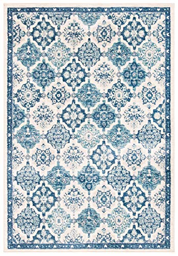 SAFAVIEH Brentwood Collection 4' x 6' Navy / Grey BNT815M Floral Distressed Non-Shedding Living Room Bedroom Accent Rug
