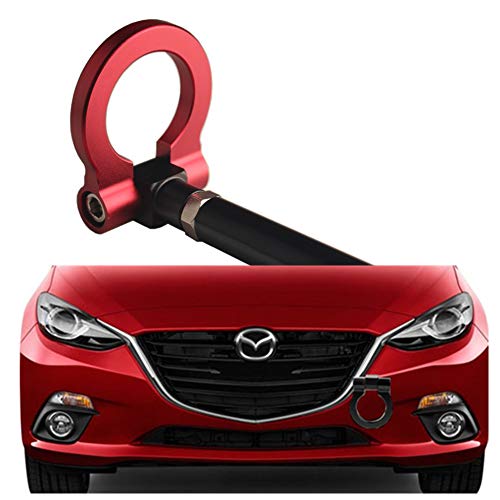 DEWHEL JDM Aluminum Track Racing Front Bumper Car Accessories Auto Trailer Ring Eye Towing Tow Hook Kit Screw On for 2014-up Mazda3 2014-up Mazda6 2013-up Mazda CX-5 2016-up Mazda MX-5 (Red)