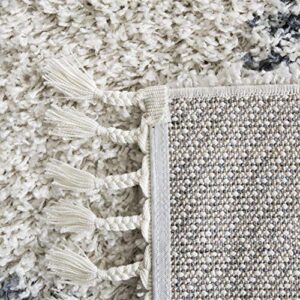 SAFAVIEH Pro Luxe Shag Collection Area Rug - 8' x 10', Cream & Blue, Moroccan Boho Tassel, Non-Shedding & Easy Care, 2.4-inch Thick Ideal for High Traffic Areas in Living Room, Bedroom (PLX432A)