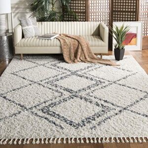safavieh pro luxe shag collection area rug - 8' x 10', cream & blue, moroccan boho tassel, non-shedding & easy care, 2.4-inch thick ideal for high traffic areas in living room, bedroom (plx432a)