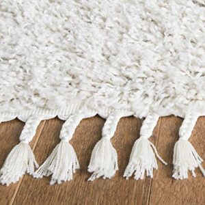 SAFAVIEH Pro Luxe Shag Collection Area Rug - 8' x 10', Cream & Blue, Moroccan Boho Tassel, Non-Shedding & Easy Care, 2.4-inch Thick Ideal for High Traffic Areas in Living Room, Bedroom (PLX432A)