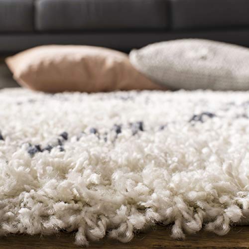 SAFAVIEH Pro Luxe Shag Collection Area Rug - 8' x 10', Cream & Blue, Moroccan Boho Tassel, Non-Shedding & Easy Care, 2.4-inch Thick Ideal for High Traffic Areas in Living Room, Bedroom (PLX432A)