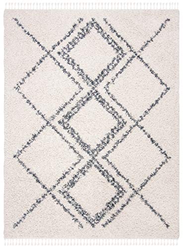 SAFAVIEH Pro Luxe Shag Collection Area Rug - 8' x 10', Cream & Blue, Moroccan Boho Tassel, Non-Shedding & Easy Care, 2.4-inch Thick Ideal for High Traffic Areas in Living Room, Bedroom (PLX432A)