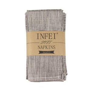 infei vintage grain cotton linen blended dinner cloth napkins - set of 12 (17 x 17 inches) - for events & home use (brown)