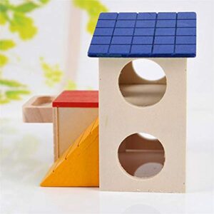 Floralby Double Layer Wooden Hamster House with Food Groove Mice Squirrel Hidden Play Villa Toy