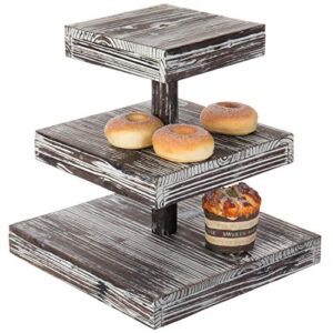 mygift 3-tier torched wood cupcake stand, dessert appetizer serving tray tower