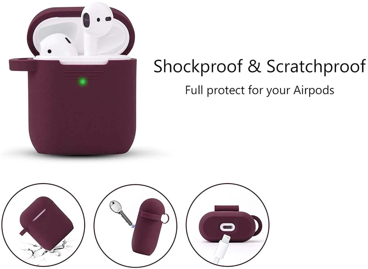 Filoto Case for Airpods, Airpod Case Cover for Apple Airpods 2&1 Charging Case, Cute Silicone Protective Accessories/Keychain/Pompom for Girls and Women, Burgundy