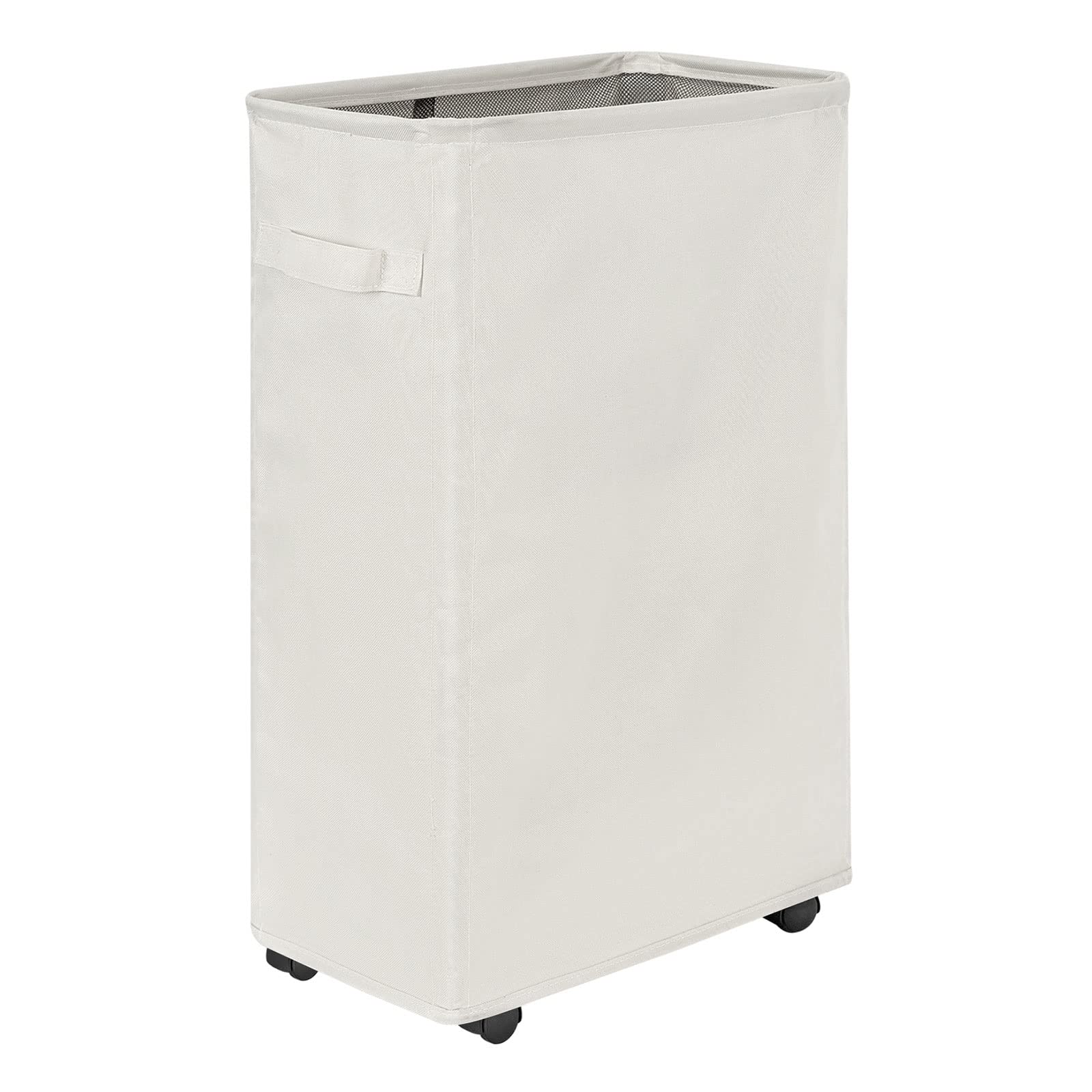 Chrislley 45L Slim Laundry Hamper with Wheels Narrow Rolling Laundry Basket Foldable Dirty Clothes Portable Skinny Hamper Organizer Storage Bins (21.65 inches, Beige 1)