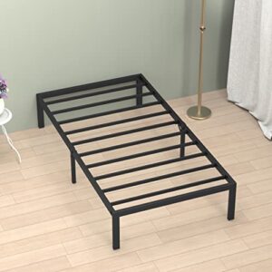 musen twin bed frame, 14 inch platform with storage, heavy duty steel metal bed frame no box spring needed, noise free, anti-slip, easy assembly (max load: 800lb)