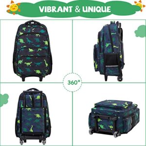 VASCHY Rolling Backpack Kids, 17in Water Resistant Large Bookbag Carry-on Travel Trip Bag with Wheels for Boys Girls Green