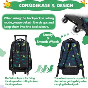 VASCHY Rolling Backpack Kids, 17in Water Resistant Large Bookbag Carry-on Travel Trip Bag with Wheels for Boys Girls Green