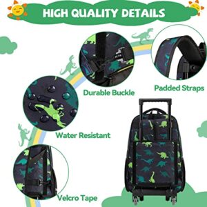 VASCHY Rolling Backpack Kids, 17in Water Resistant Large Bookbag Carry-on Travel Trip Bag with Wheels for Boys Girls Green