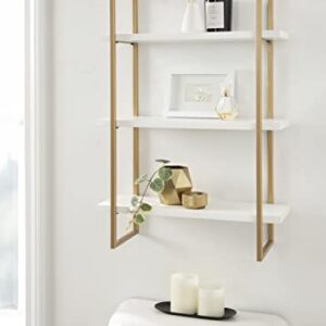 Kate and Laurel Leigh Modern 3 Tier Wall Shelf, 20 x 30, White and Gold, Decorative Contemporary Glam Multi-Tiered Shelf Wall Organizer for Storage and Display