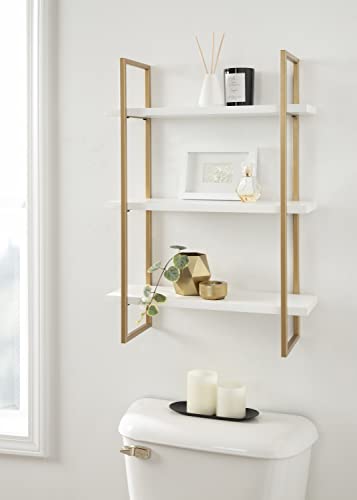 Kate and Laurel Leigh Modern 3 Tier Wall Shelf, 20 x 30, White and Gold, Decorative Contemporary Glam Multi-Tiered Shelf Wall Organizer for Storage and Display