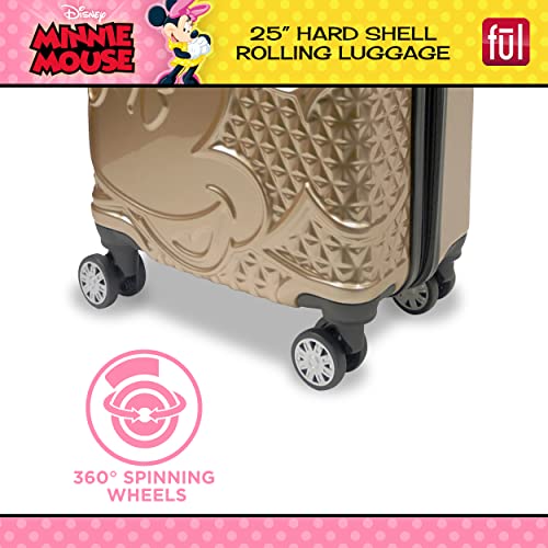 FUL Disney Minnie Mouse 25 Inch Rolling Luggage, Textured Hardshell Suitcase with Wheels, Gold, (FCFL0061-270)