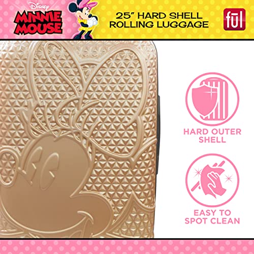 FUL Disney Minnie Mouse 25 Inch Rolling Luggage, Textured Hardshell Suitcase with Wheels, Gold, (FCFL0061-270)