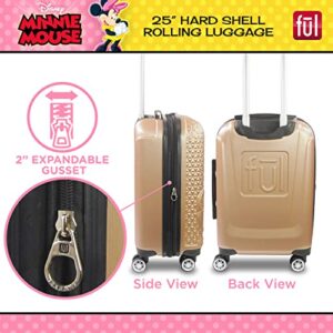 FUL Disney Minnie Mouse 25 Inch Rolling Luggage, Textured Hardshell Suitcase with Wheels, Gold, (FCFL0061-270)