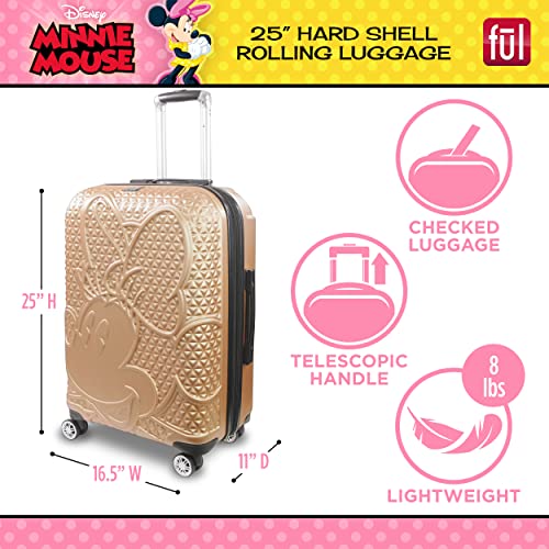 FUL Disney Minnie Mouse 25 Inch Rolling Luggage, Textured Hardshell Suitcase with Wheels, Gold, (FCFL0061-270)